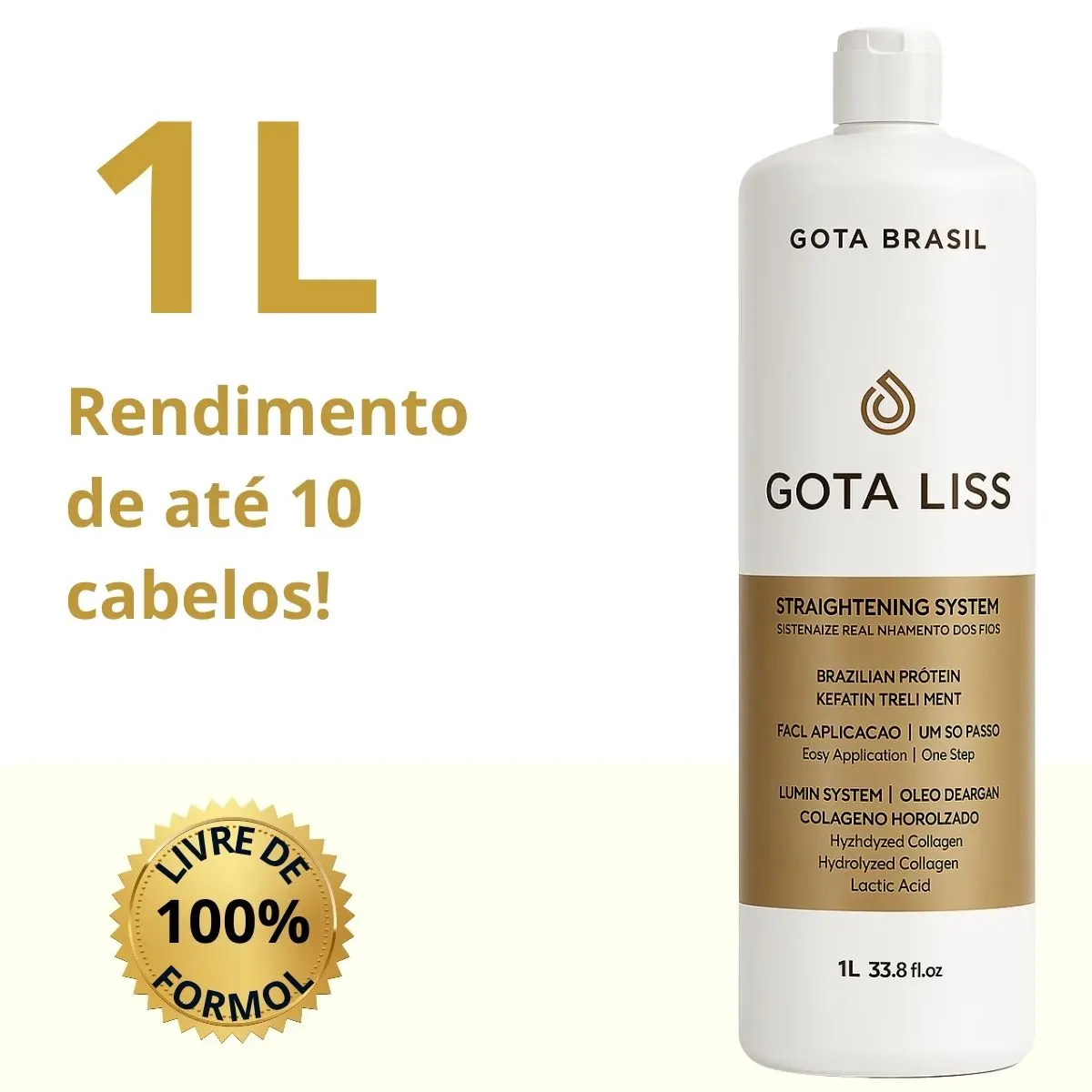 Gota Liss Progressiva Orgânica sem Formol 1L - Alisamento e Hidratação Profunda para Todos os Tipos de Cabelo