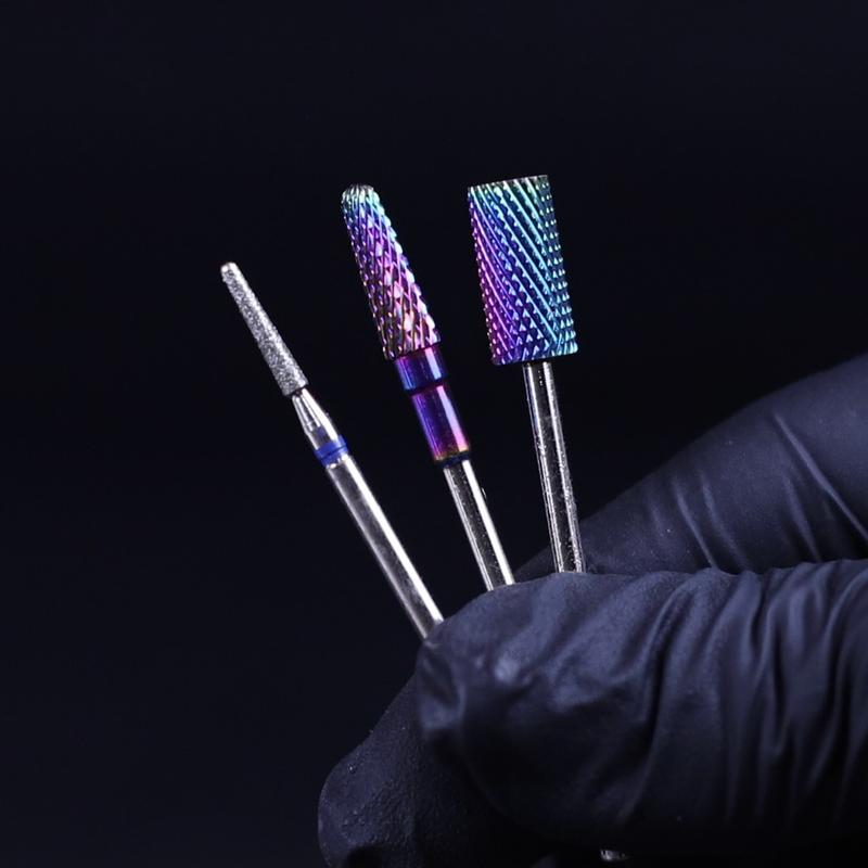 Kit 3 Brocas Tungstênio e Diamantada Broca 718 Conica e Cilindrica Alongamento Unha Gel