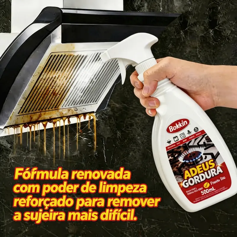 Spray Desengordurante Bokkin “Adeus Gordura” 500ml – Alta Qualidade e Excelente Custo-Benefício, Remove Gordura Difícil em Segundos, Ideal para Fogão, Forno, Coifa e Air Fryer