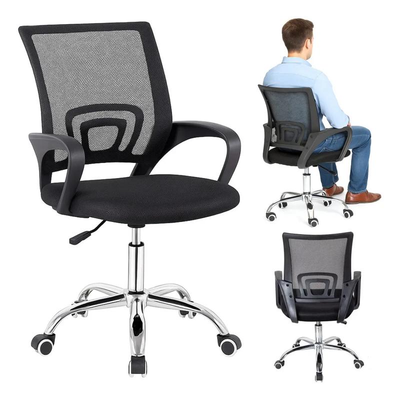 Cadeira De Escritório Ergonômica Giratória Com Rodinhas Antirruído - Preta