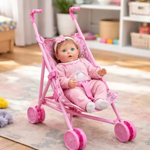 Carrinho De Boneca Infantil Dobrável Rosa Brinquedo Menina