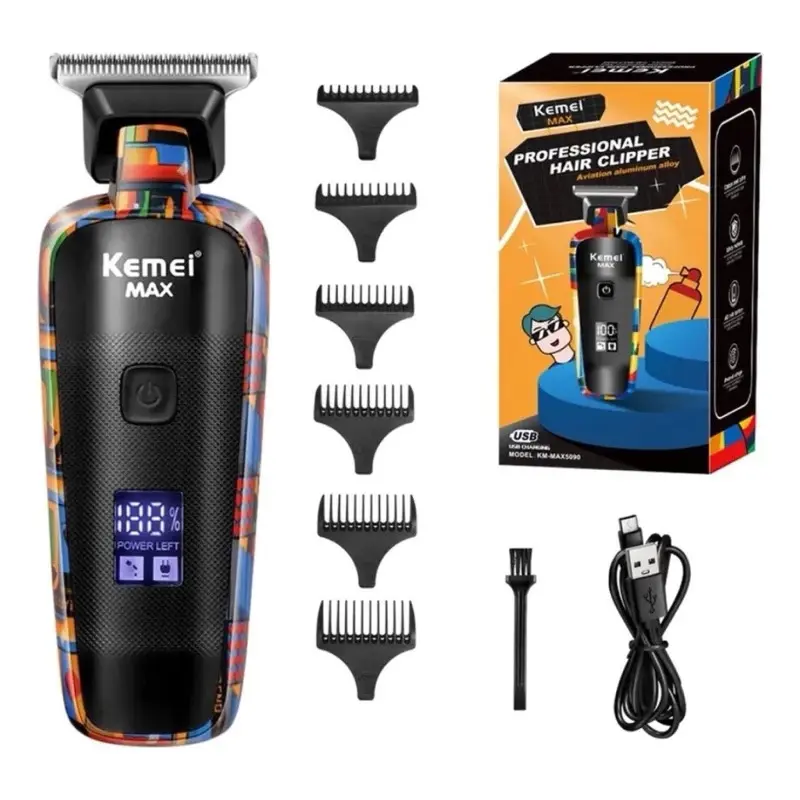 Máquina De Cabelo Barba Kemei MAX-5090 Para Homens Profissional Máquina De Corte Barbeador Elétrico