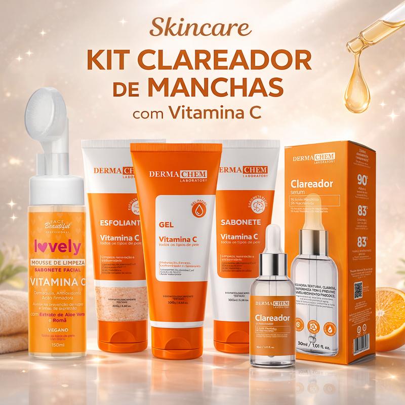 Skincare vitamina c Dermachem mousse de limpeza facial sabonete esfoliante sérum gel facial