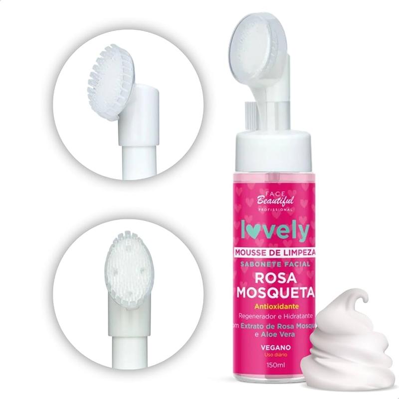 Kit de skincare rosa mosqueta bruma facial mousse de limpeza de pele Limpadores