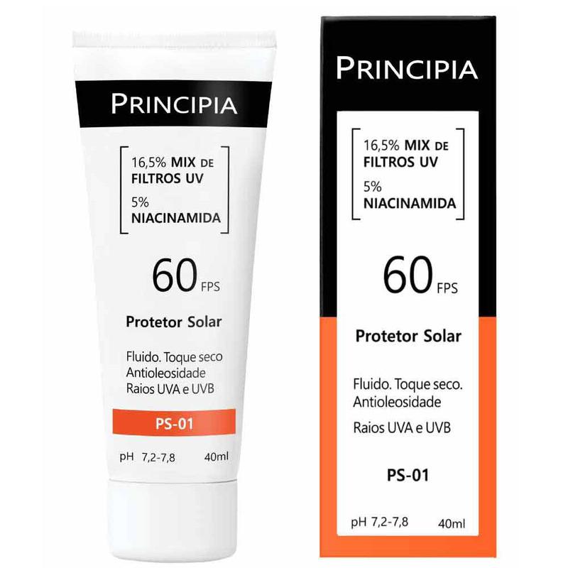 Protetor Solar Facial FPS 60 Fluido Toque Seco Antioleosidade c/ 5% Niacinamida Principia Skincare PS-01