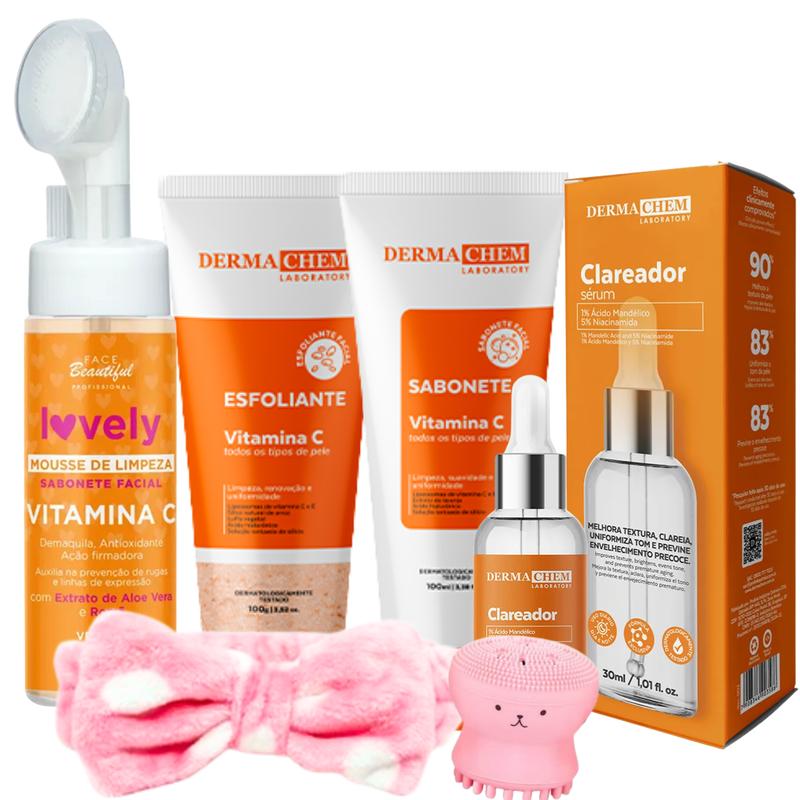 Skincare Vitamina C Dermachem sérum esfoliante sabonete espuma de limpeza facial