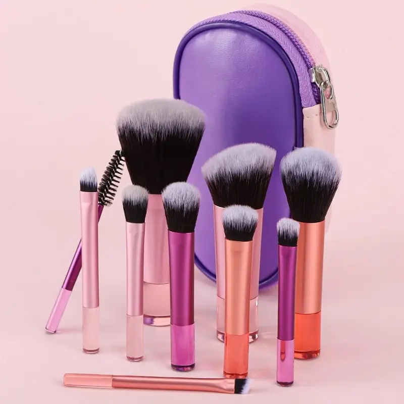 Kit 10 mini pincéis para Maquiagem com estojo bolsa para viagem