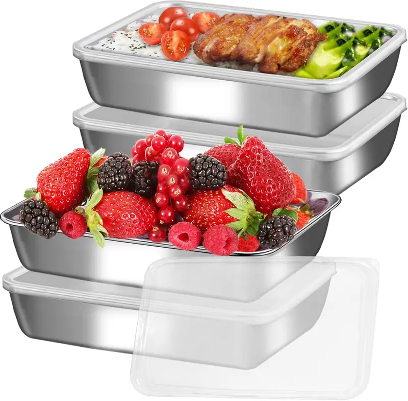 Potes Aço Inoxidável Armazenar Alimento De Alta Qualidade,tampa Transparente,resistente,livre De Bpa,recipiente Para Mantimentos,grãos,café,cereais,empilhável,organizador De Cozinha