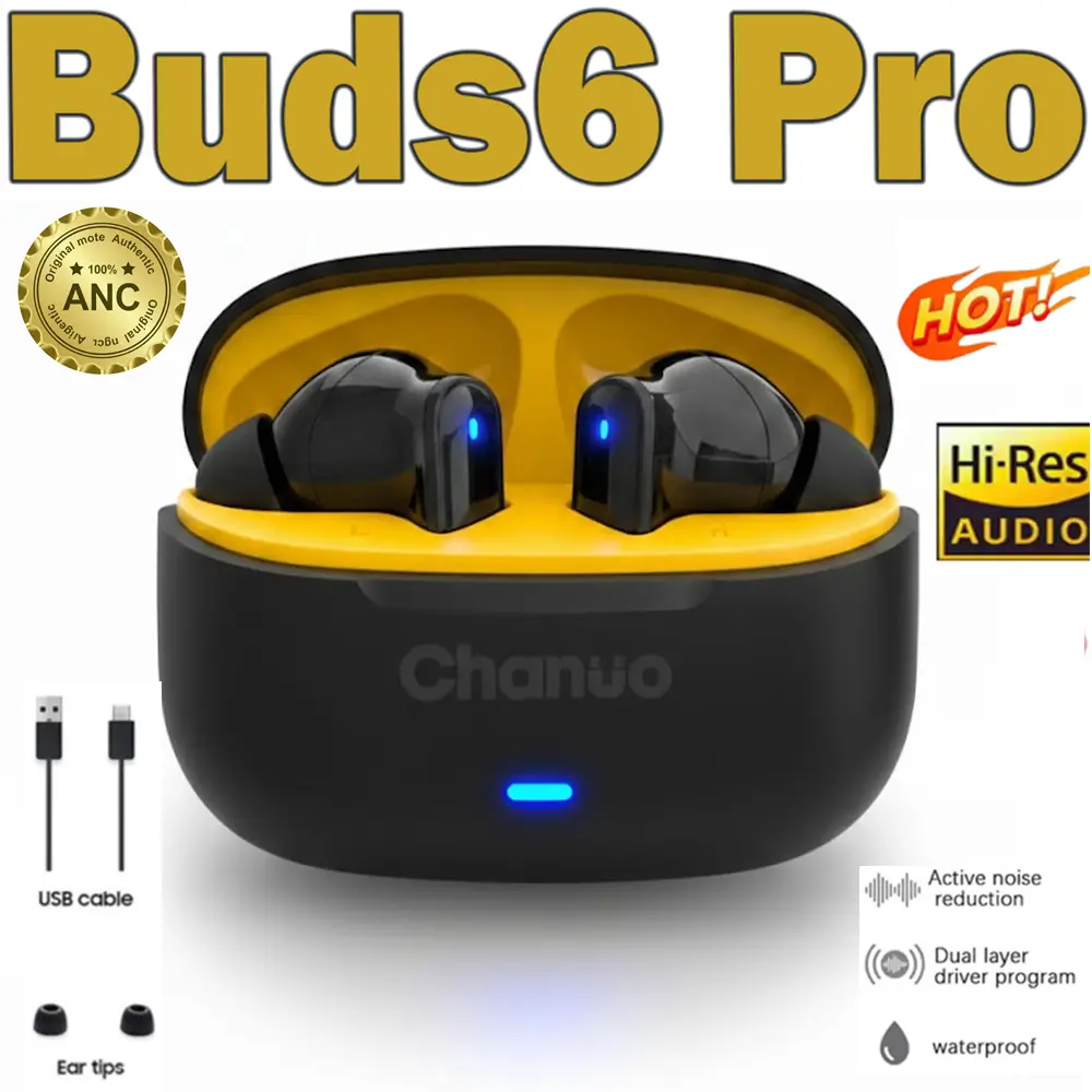 ANC Cancelamento ativo de ruído Fone De Ouvido Bluetooth 5.3 Sem Fio Esportivo Premium-Buds6 Pro