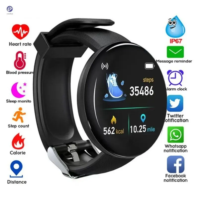 Relógio Smart Unissex D18S Redondo Bluetooth | Versão Esportiva IP65 | Rastreador de Atividades Monitor de Saúde | Tela 1.3" Bateria 100mAh | Caixa Colorida com Manual