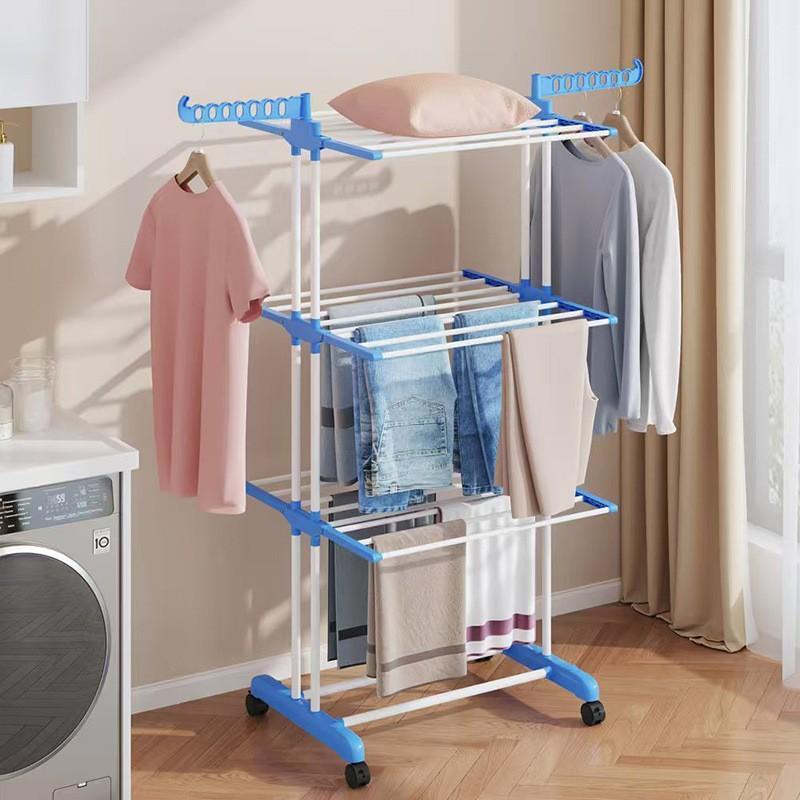 Varal De Chão Com Rodinhas Retrátil Articulado Dobrável 3 Andares Perfeito Para Lugares Pequenos Portátil