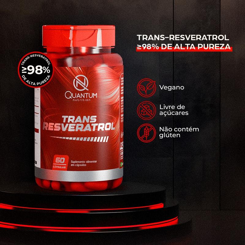 Trans-Resveratrol - Fórmula mais ativa - 60 cápsulas - Suplemento alimentar antioxidante - Vegano e sem glúten - Fabricado no Brasil