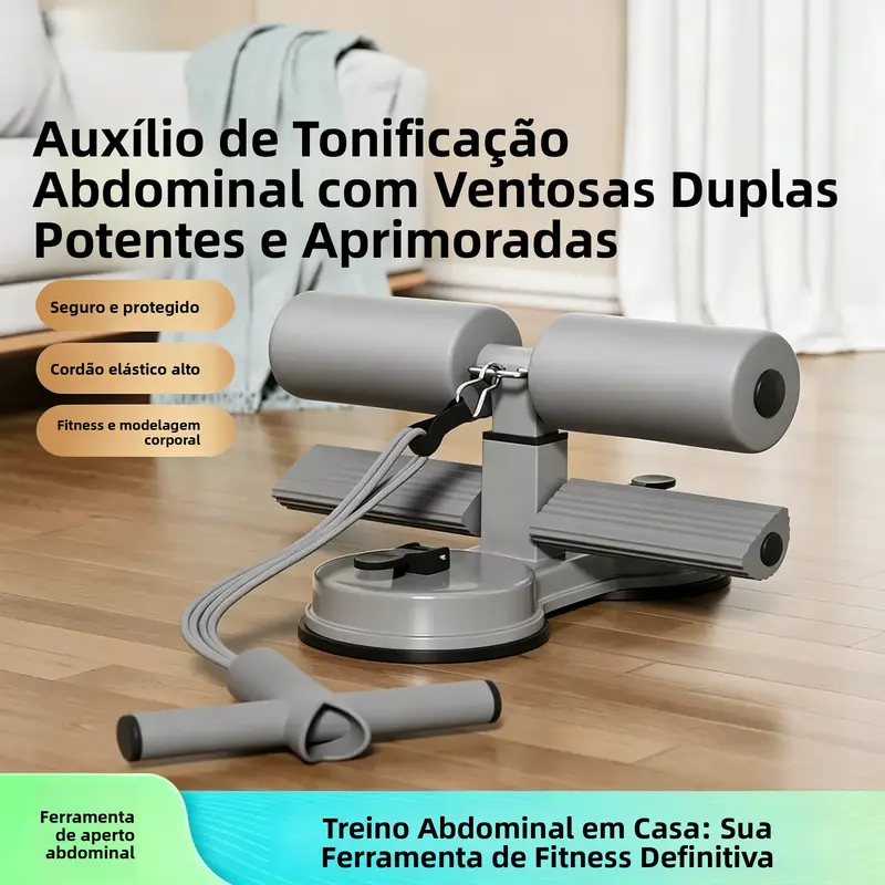 Treinador Abdominal com Ventosa e Corda Elástica, Apoio para Pés Ajustável 3 Níveis, Exercícios de Abdômen e Core em Casa, Compacto para Fitness e Alongamento-V2