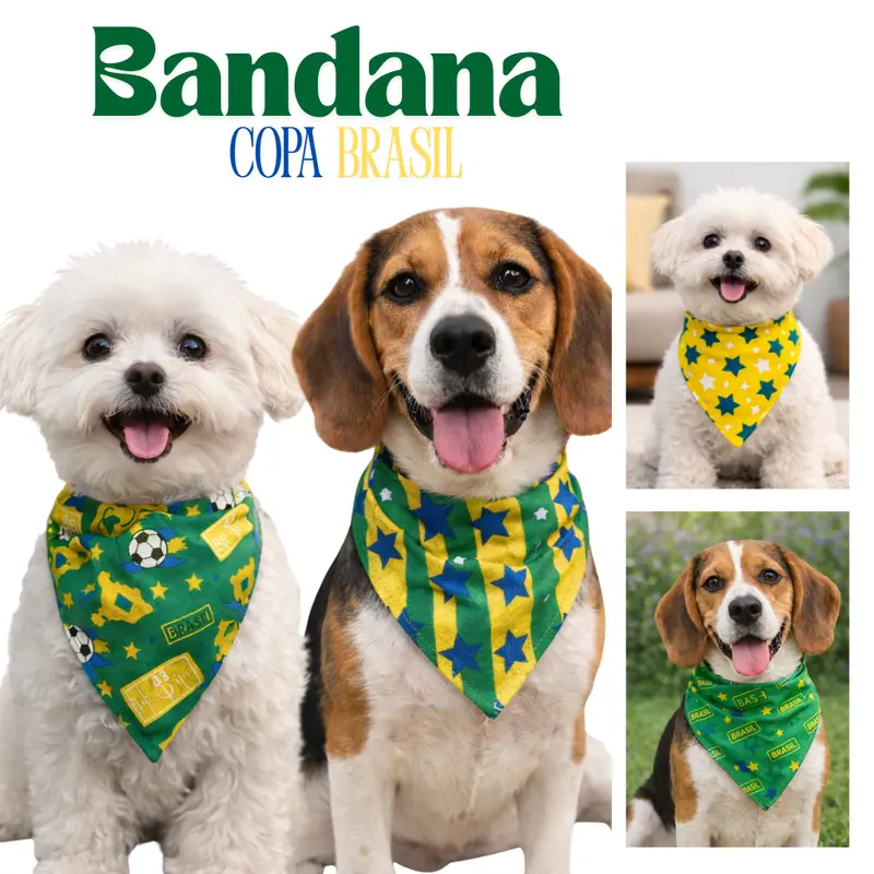 Bandana Pet Brasil para Cachorro Pequeno e Médio Porte Estampada Copa Futebol Acessório Pet