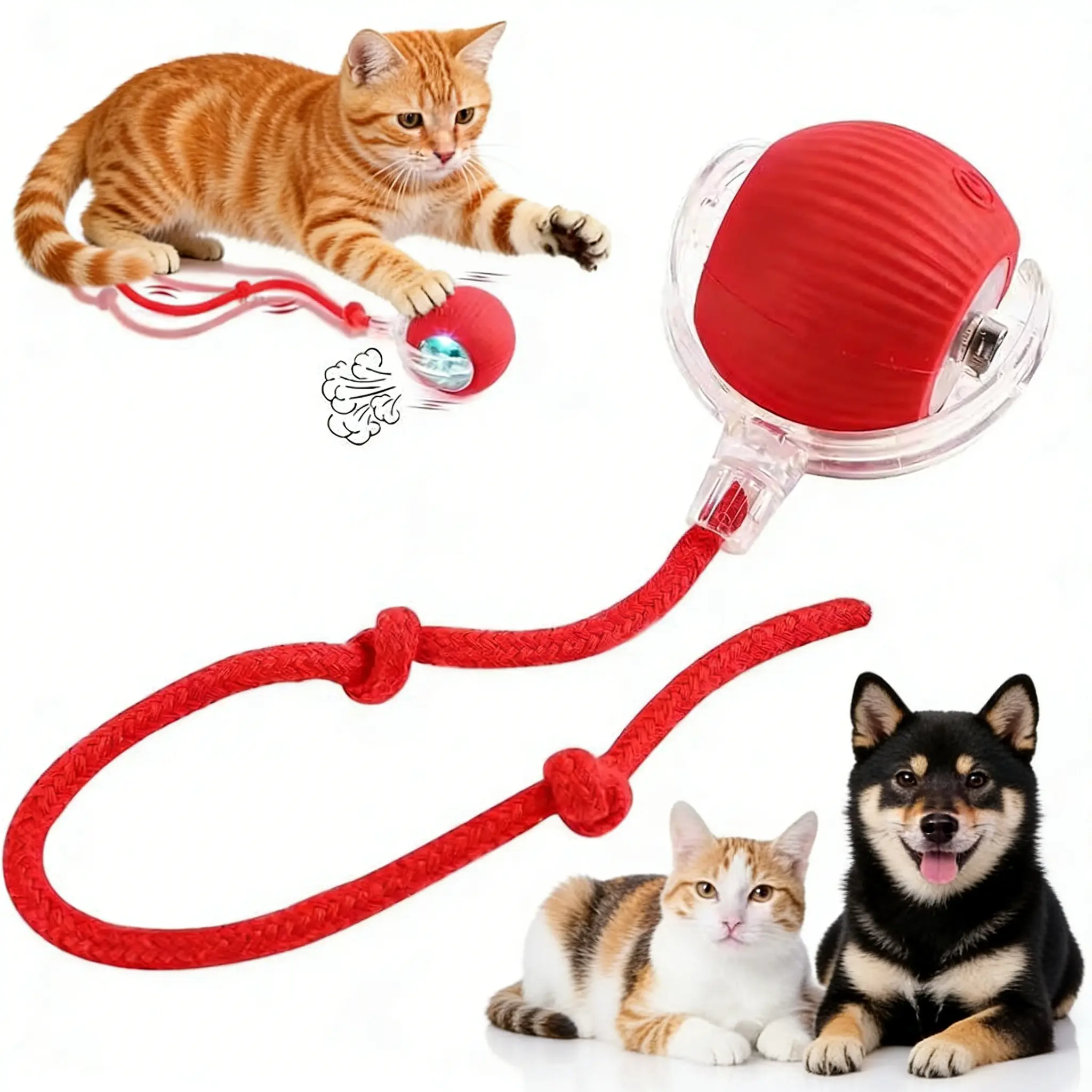 Brinquedo para Gato Interativo Elétrico, Bola Automática com Corda, Anti Tédio, Pet Ativo, Acessório para Gatos e Cães