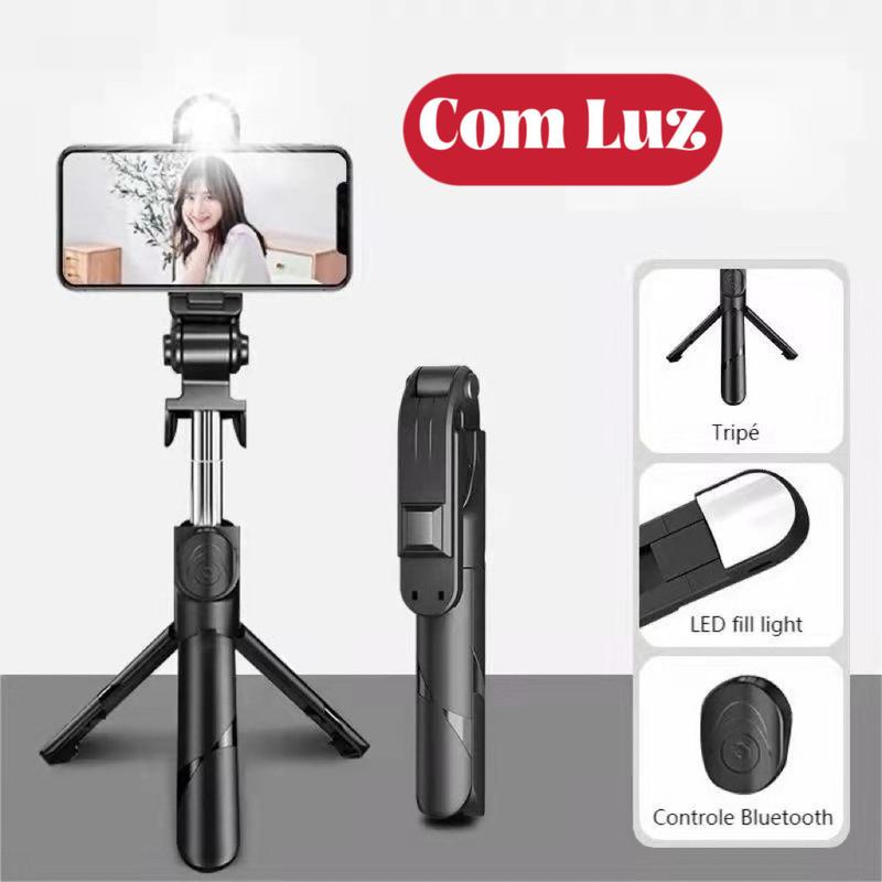 Bastão Pau de selfie Tripé Retrátil Com Luz LED Controle Bluetooth Celular-LEO BUY